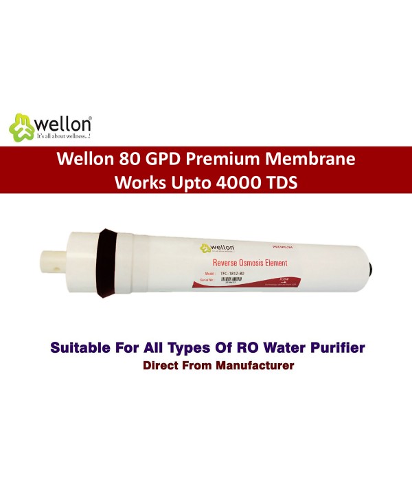 Wellon Premium Membrane Solid Filter Cartridge Works Upto 4000 TDS for All Kind of Domestic Water Purifier Systems 12 Inches (80 GPD-White)
